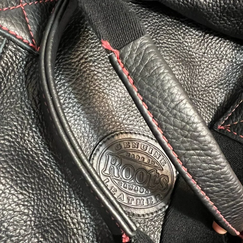Roots Genuine Leather Duffle Bag Black Made in Canada Gym Travel Vintage